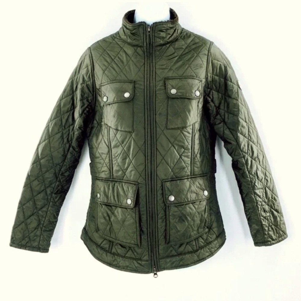 Barbour Womens Diamond Quilted Jacket Olive Green Filey Sherpa Lined